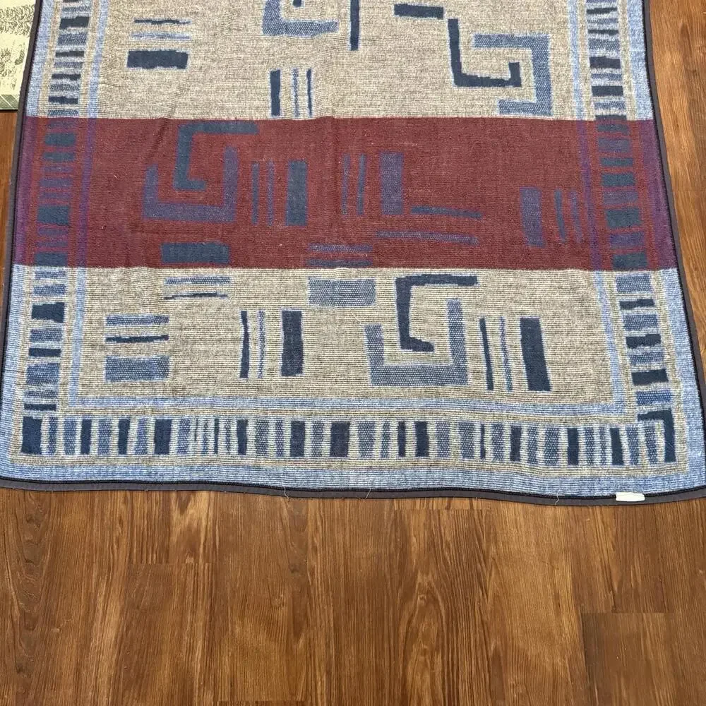 Vintage 90s RARE Biederlack Reversible Geometric Southwestern Art Blanket 73x51‎